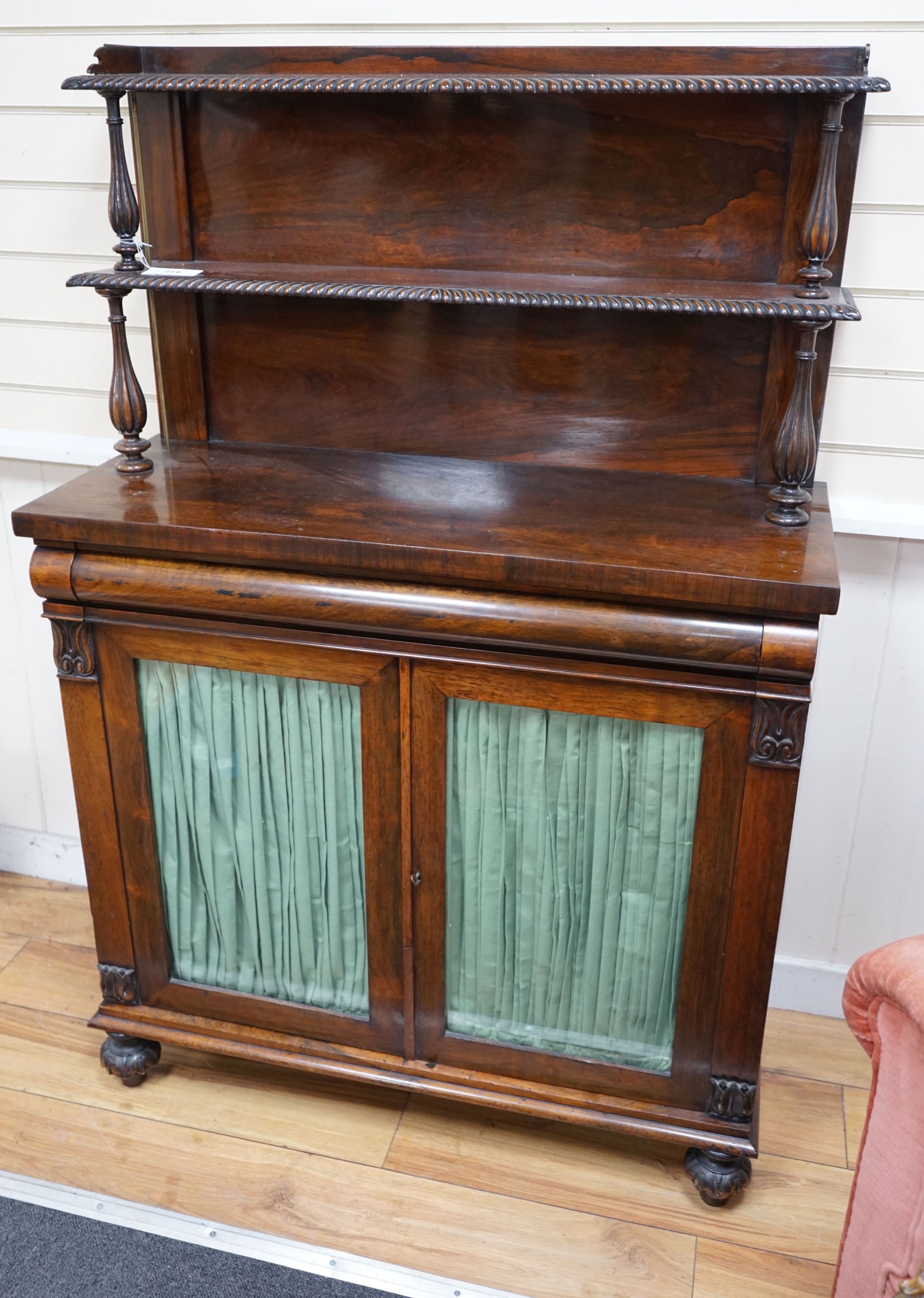 A William IV rosewood chiffonier, width 97cm depth 38cm height 144cm